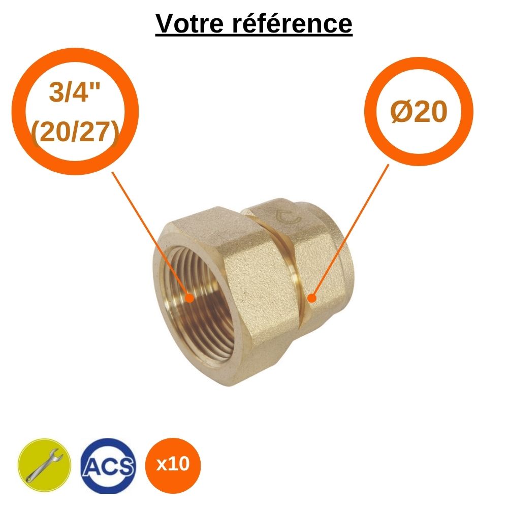 Lot de 10 raccords PER droits à compression Ø20 - femelle 3/4'' (20/27) - Somatherm