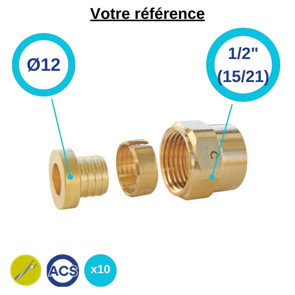 Lot de 10 raccords PER droits à compression Ø12 - écrou tournant femelle 1/2'' (15/21) - Somatherm