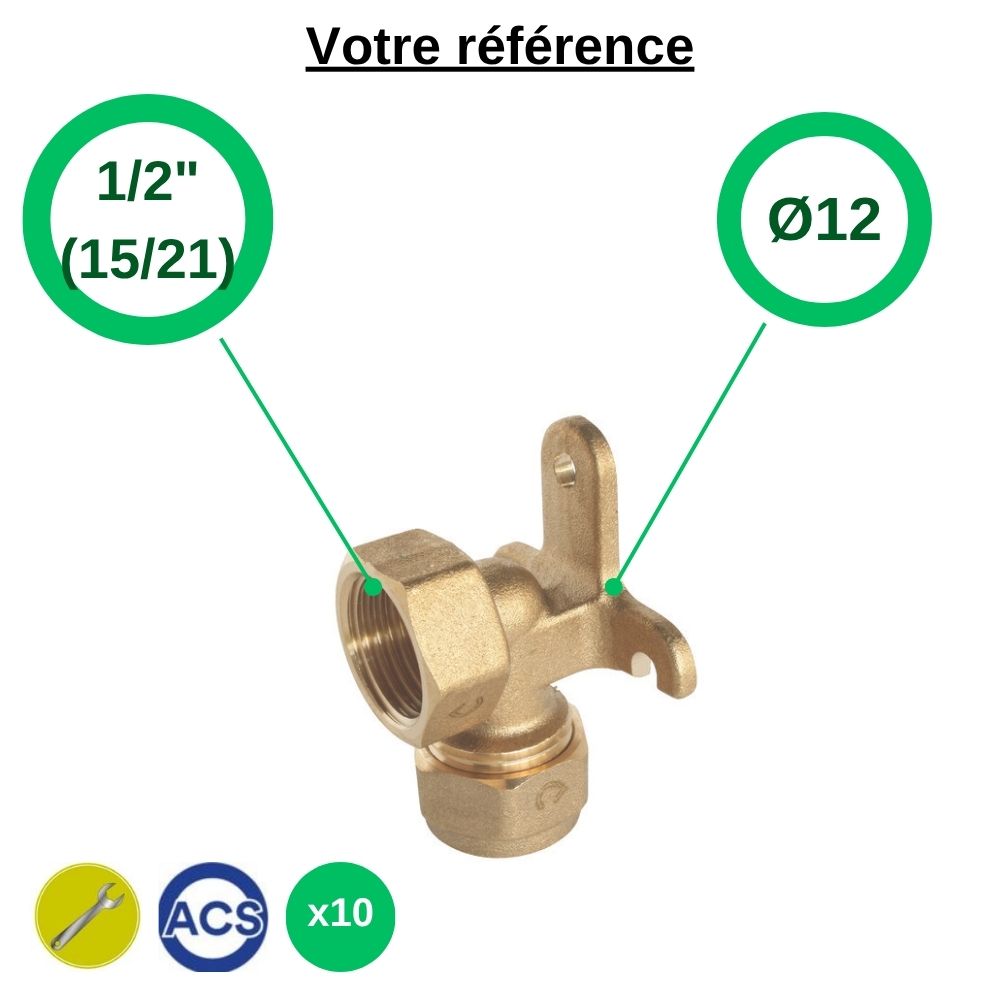 Lot de 10 coudes appliques PER à compression Ø16 - femelle 1/2'' (15/21) - Somatherm