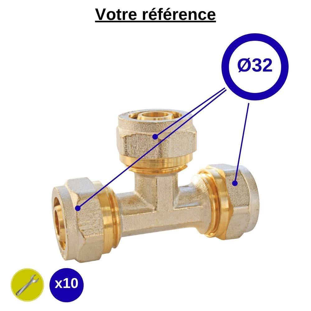 Lot de 10 tés multicouche à compression Ø32 - Tiemme