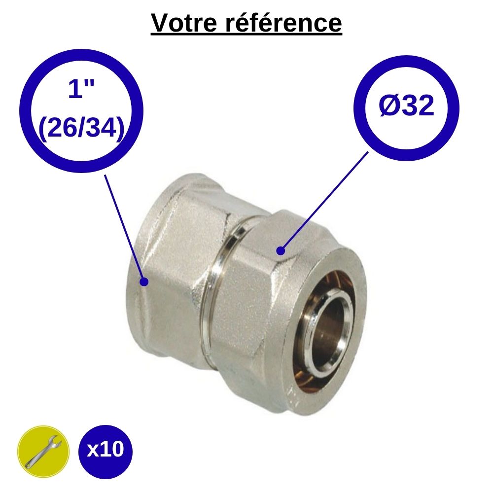 Lot de 10 raccords multicouche droits à compression Ø32 - femelle 1'' (26/34) - Somatherm