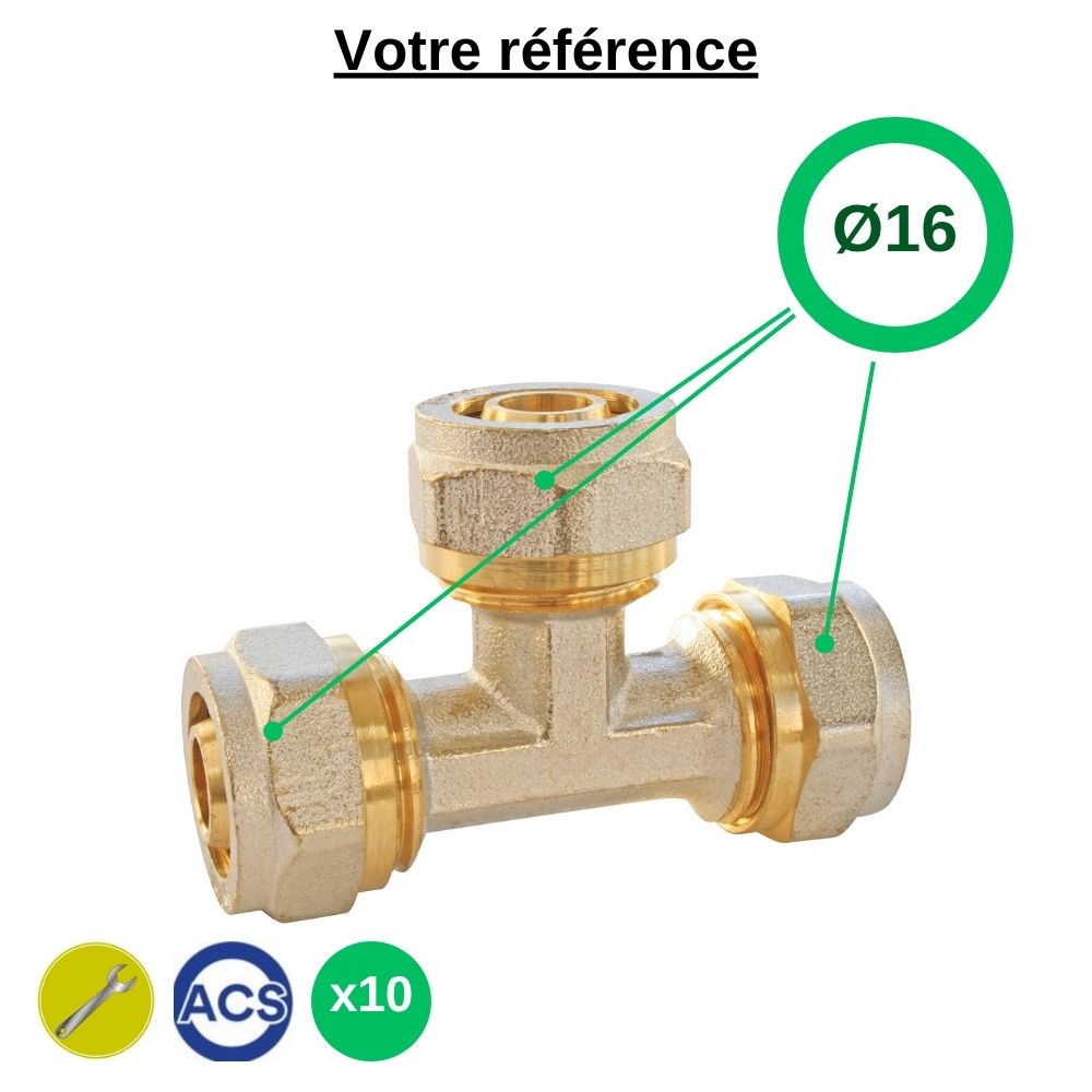 Lot de 10 tés multicouche à compression Ø16 - Somatherm