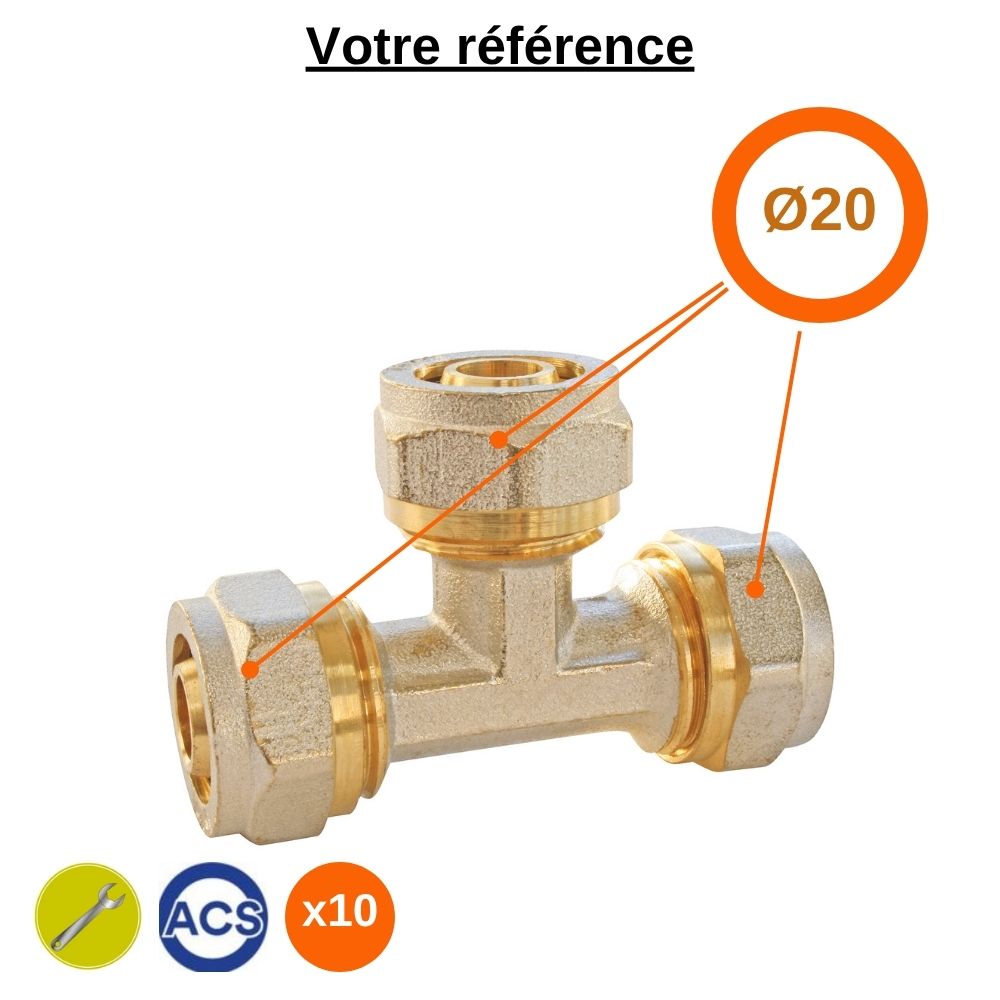 Lot de 10 tés multicouche à compression Ø20 - Somatherm