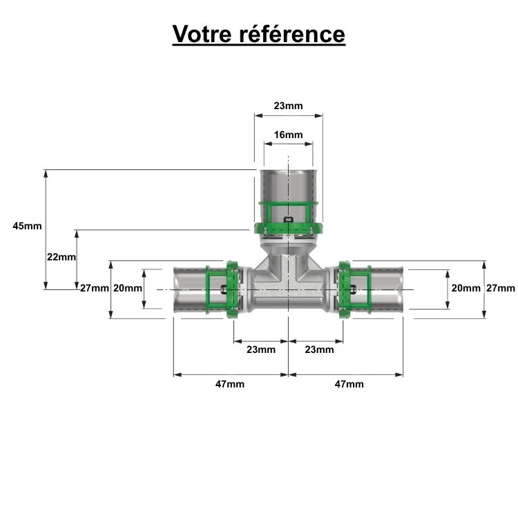 Lot de 10 tés réduits multicouche à sertir Ø20-Ø16-Ø20 - Comap