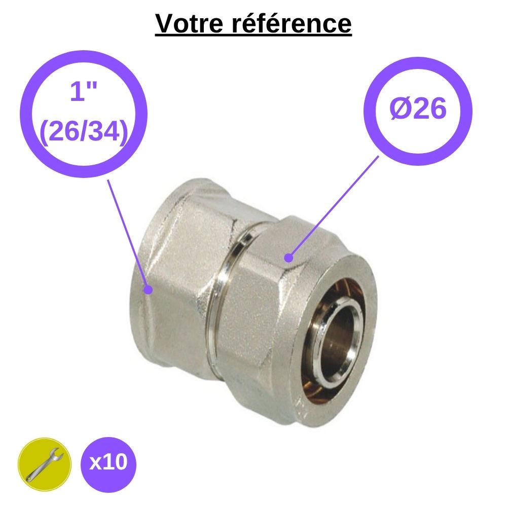Lot de 10 raccords multicouche droits à compression Ø26 - femelle 1'' (26/34) - Somatherm