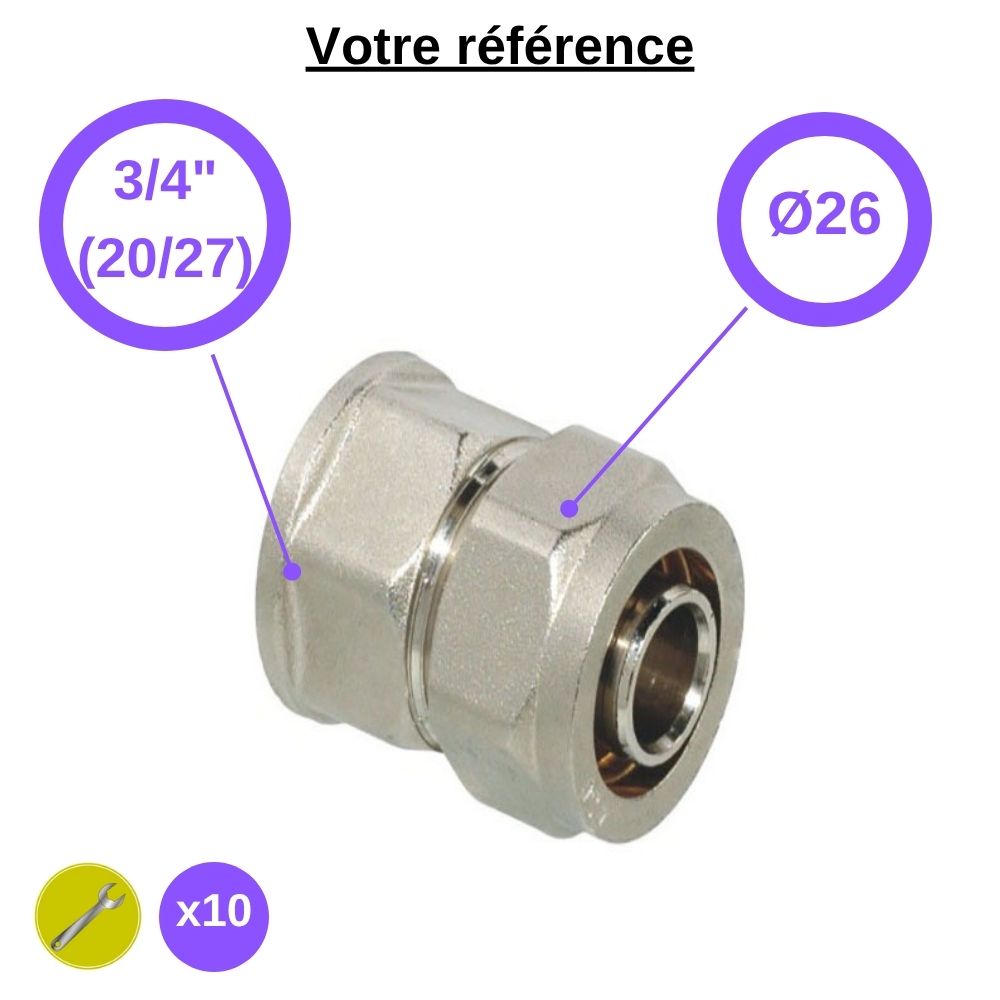 Lot de 10 raccords multicouche droits à compression Ø26 - femelle 3/4'' (20/27) - Somatherm