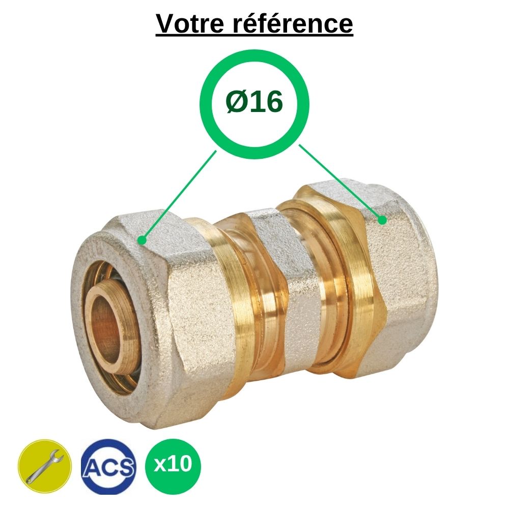 Lot de 10 manchons égaux multicouche à compression Ø16 - Somatherm