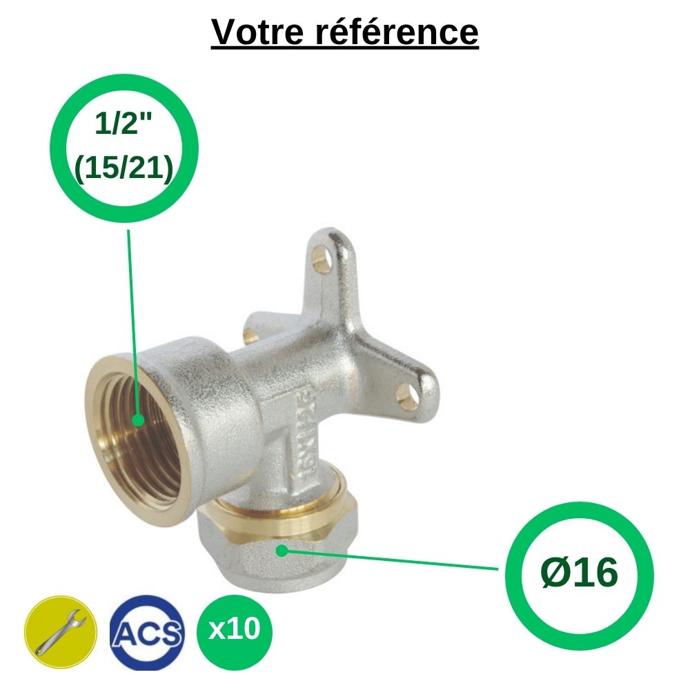 Lot de 10 appliques multicouche à compression Ø16 - femelle 1/2'' (15/21) - Somatherm