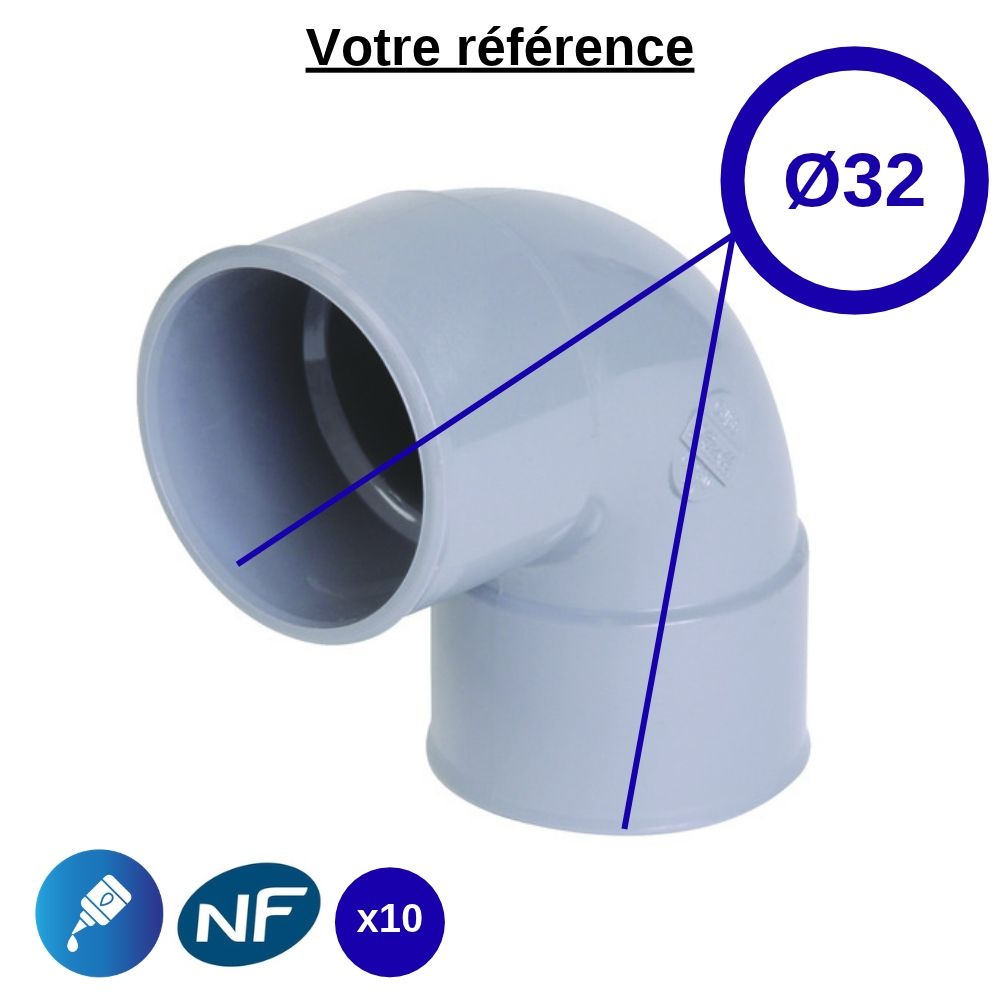 Lot de 10 coudes PVC 87°30 à coller, Ø32 - double femelle, pour évacuation - Nicoll