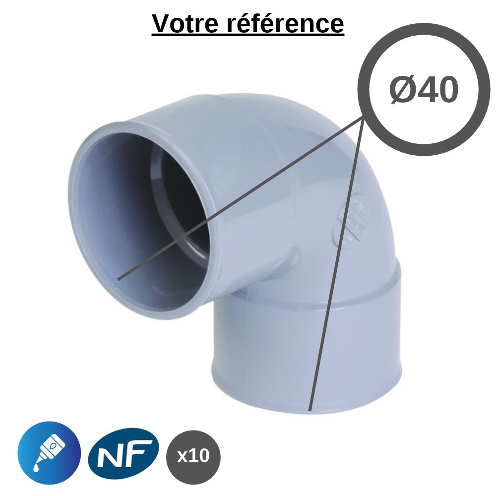 Lot de 10 coudes PVC 87°30 à coller, Ø40 - double femelle, pour évacuation - Nicoll
