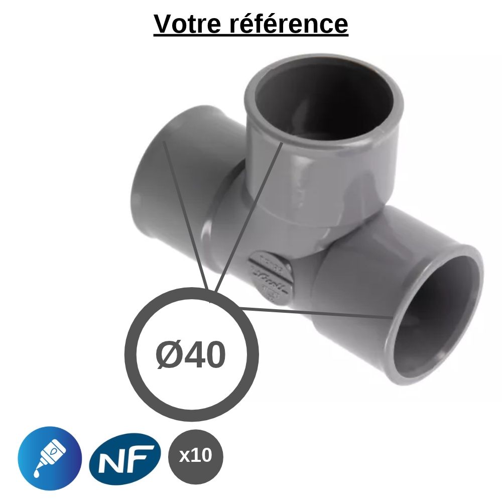 Lot de 10 tés pied de biche PVC 87°30 à coller, Ø40 - triple femelle, pour évacuation - Nicoll