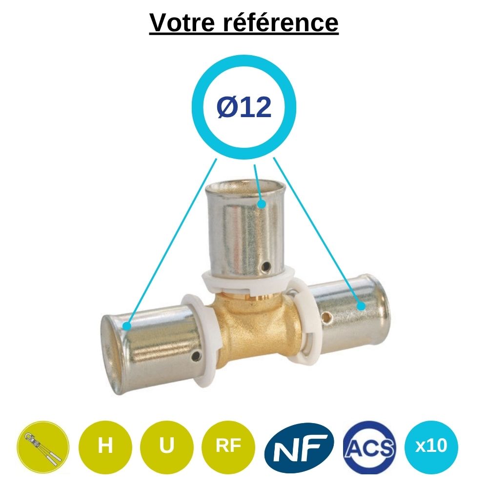 Lot de 10 tés égaux PER à sertir Ø12 - Somatherm