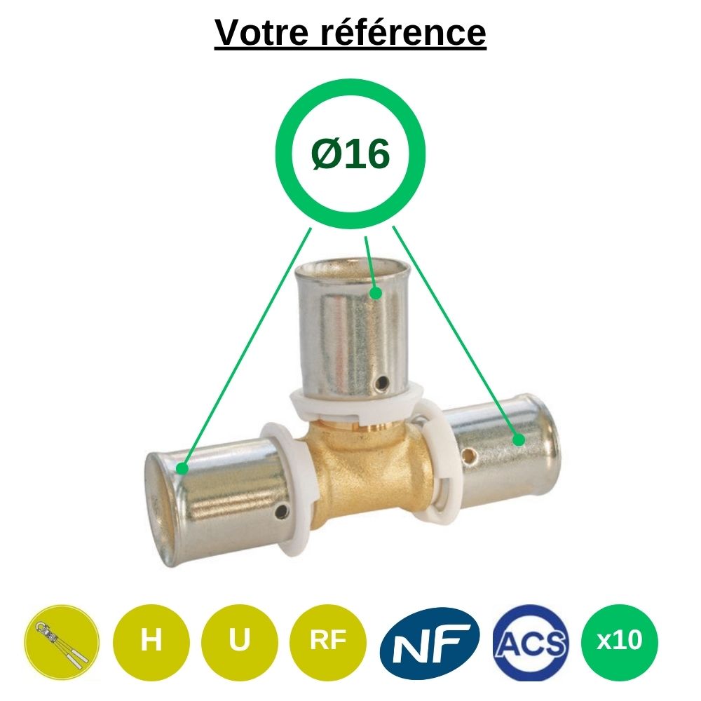 Lot de 10 tés égaux PER à sertir Ø16 - Somatherm