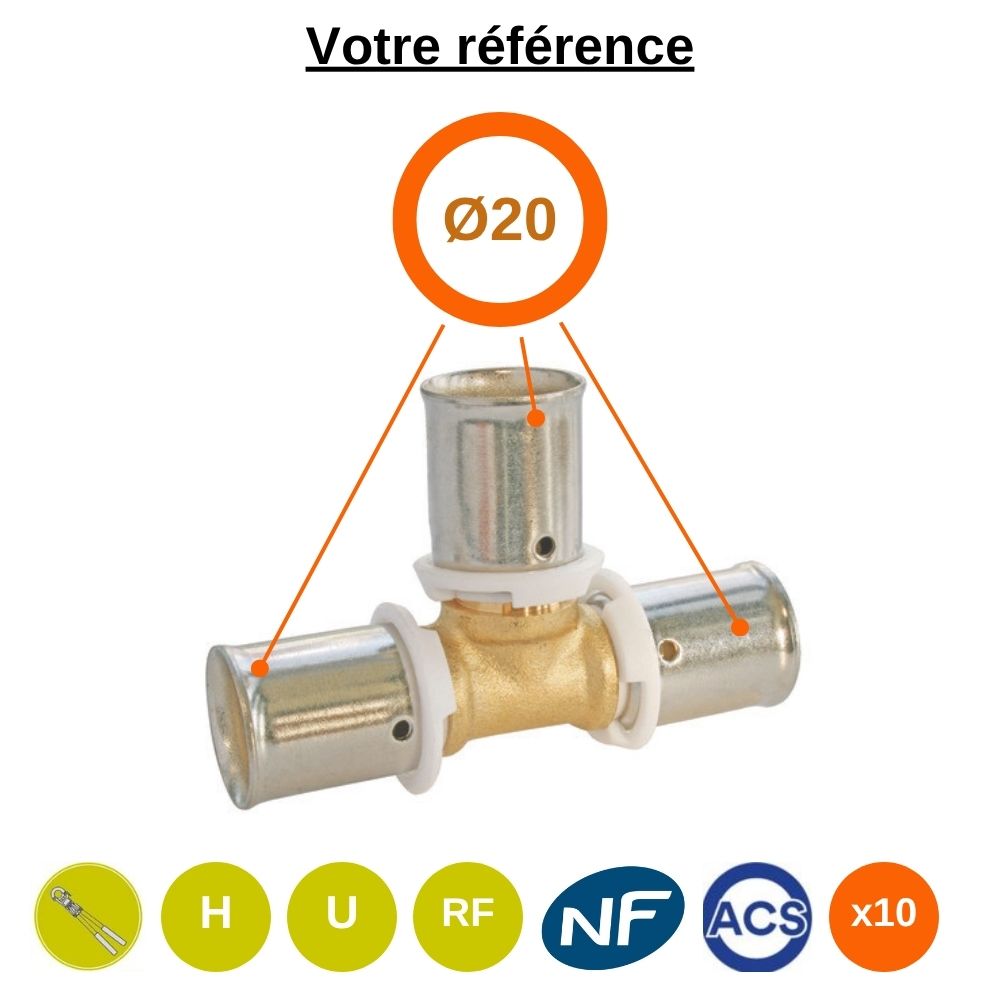 Lot de 10 tés égaux PER à sertir Ø20 - Somatherm