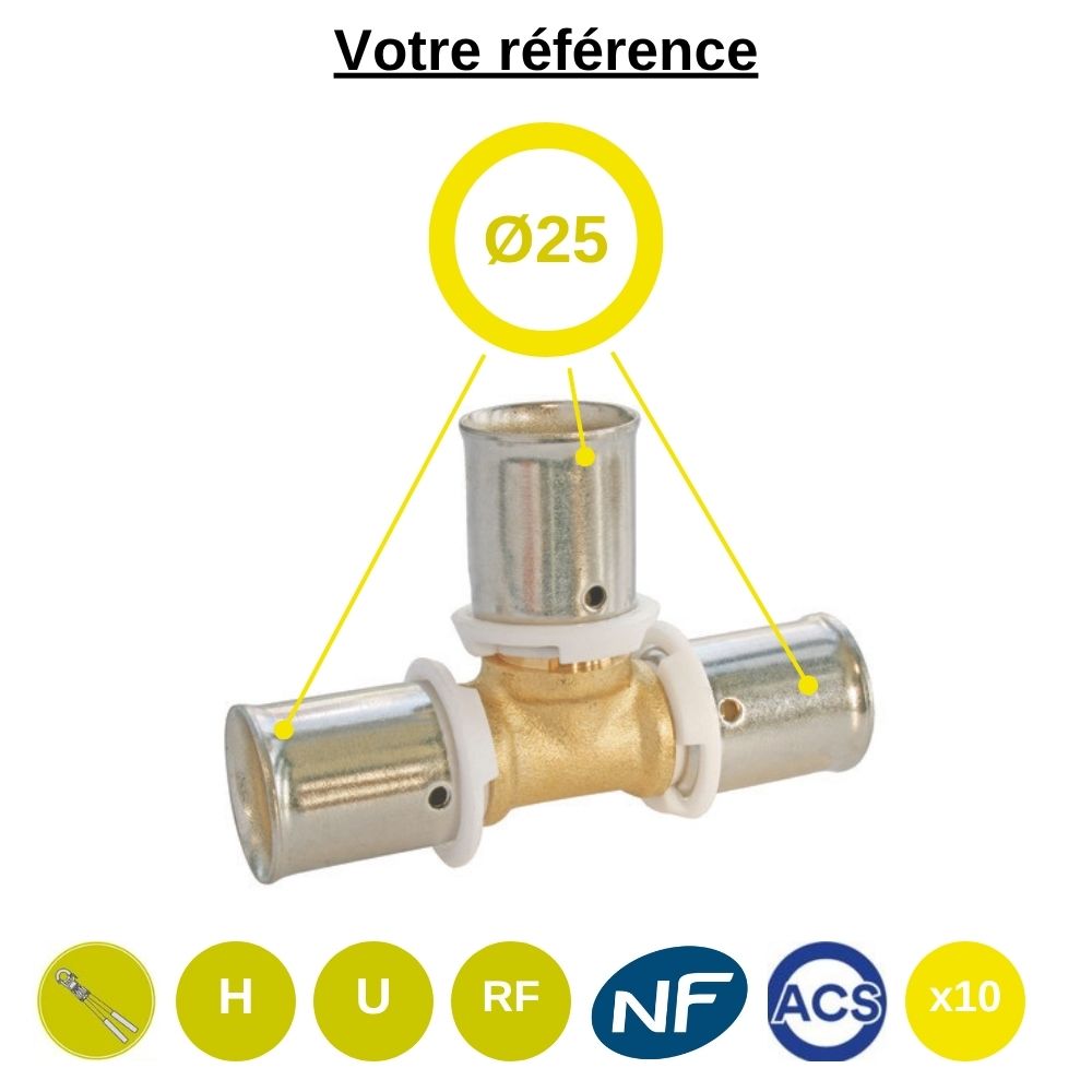 Lot de 10 tés égaux PER à sertir Ø25 - Somatherm