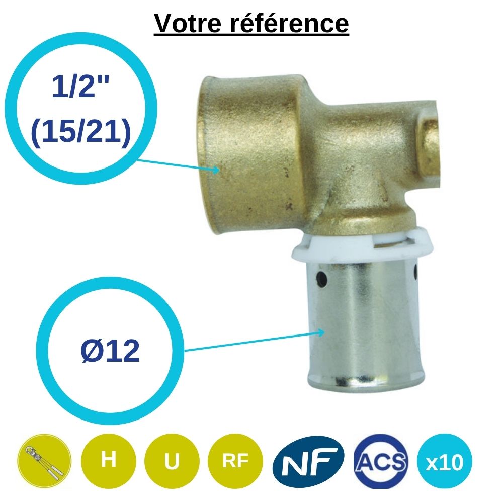 Lot de 10 coudes appliques PER à sertir Ø12 - femelle 1/2'' (15/21) - Somatherm