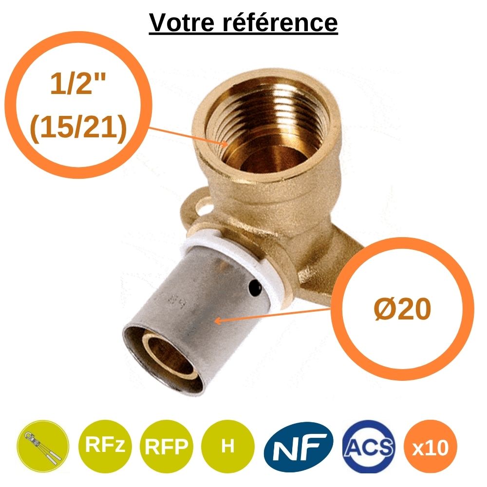 Lot de 10 coudes appliques PER à sertir Ø20 - femelle 1/2'' (15/21)
