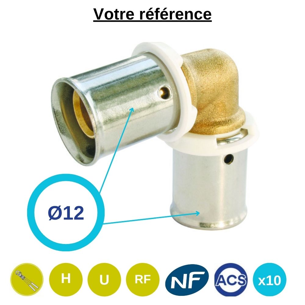 Lot de 10 coudes égaux PER à sertir Ø12 - Somatherm