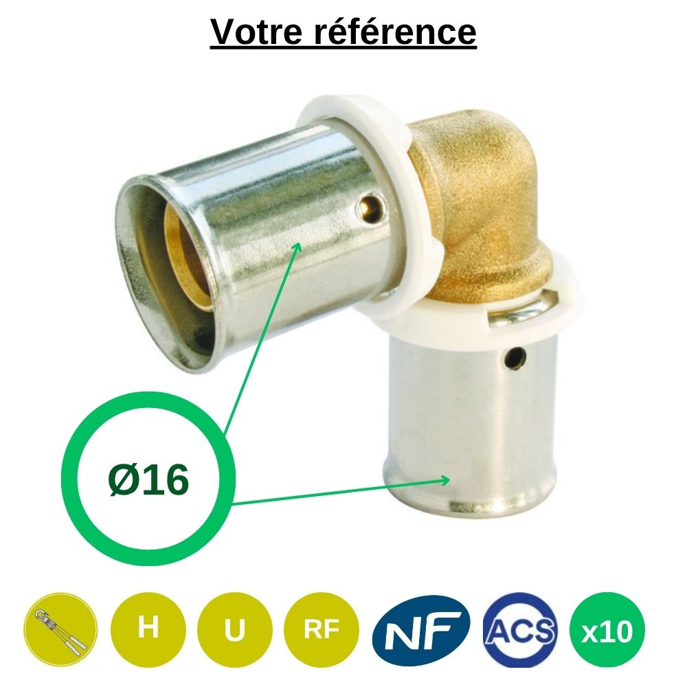 Lot de 10 coudes égaux PER à sertir Ø16 - Somatherm