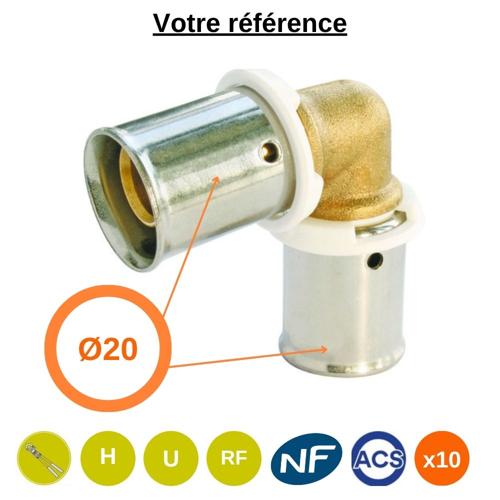 Lot de 10 coudes égaux PER à sertir Ø20 - Somatherm