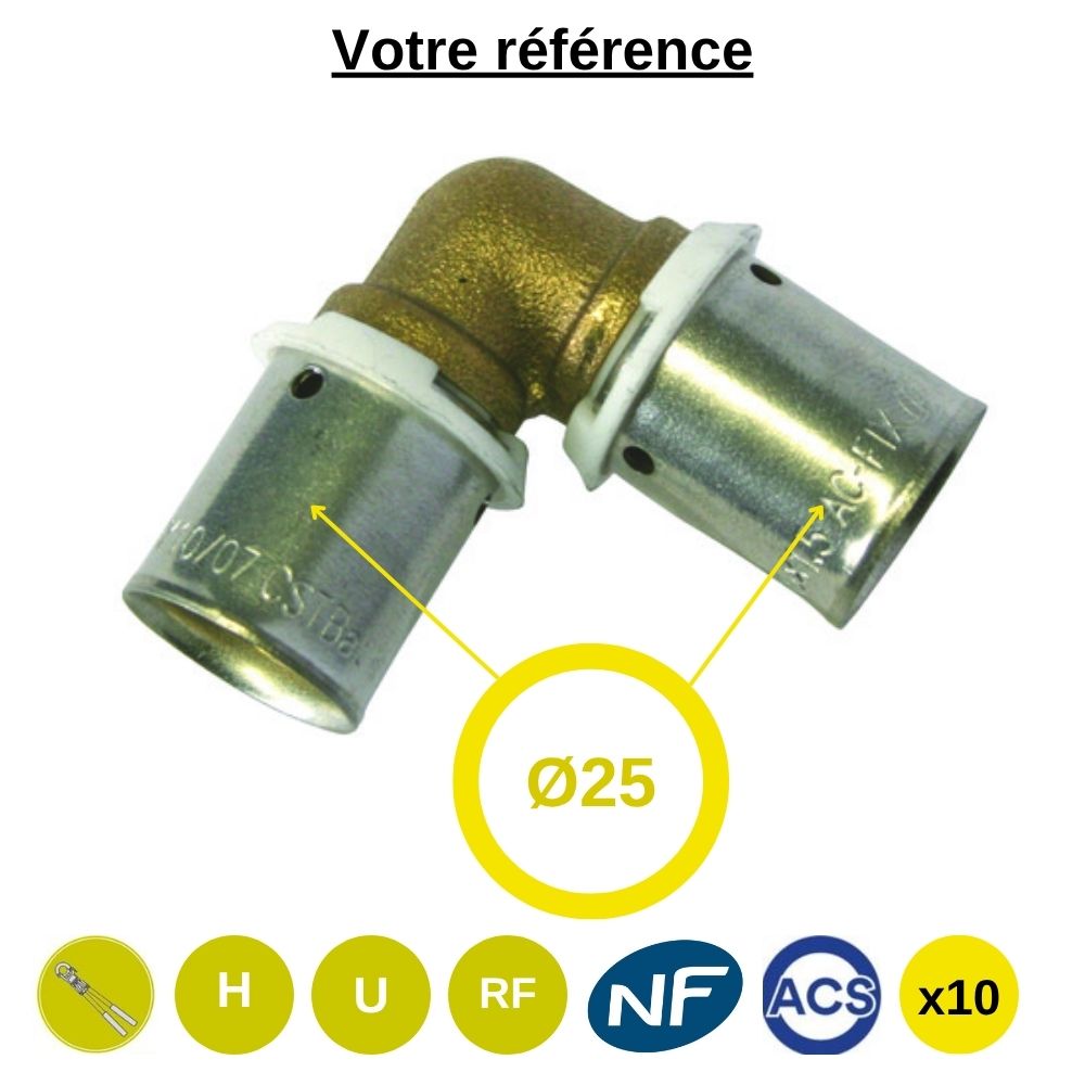 Lot de 10 coudes égaux PER à sertir Ø25 - Somatherm