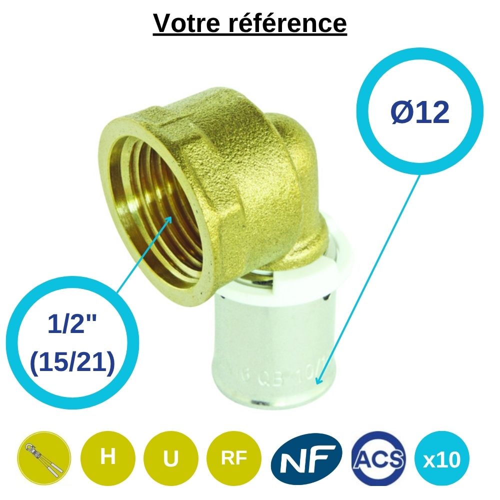Lot de 10 coudes femelles à sertir PER Ø12 - femelle 1/2'' (15/21) - Somatherm