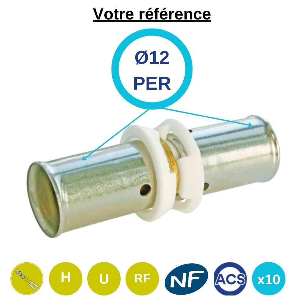 Lot de 10 - Somatherm raccords union PER à sertir - droit égal Ø12 - Somatherm