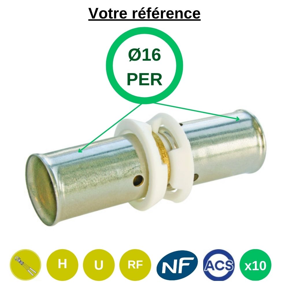 Lot de 10 - Somatherm raccords union PER à sertir - droit égal Ø16 - Somatherm