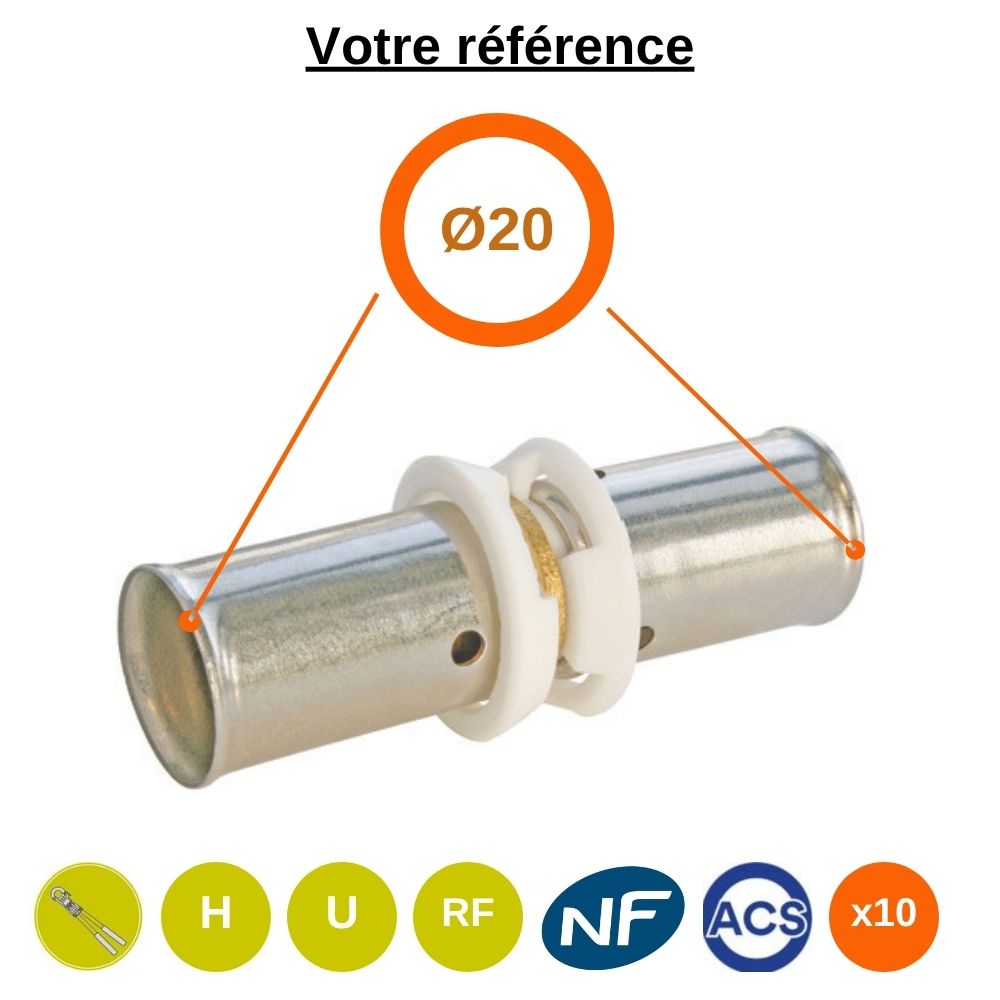 Lot de 10 raccords union PER à sertir - droit égal Ø20 - Somatherm