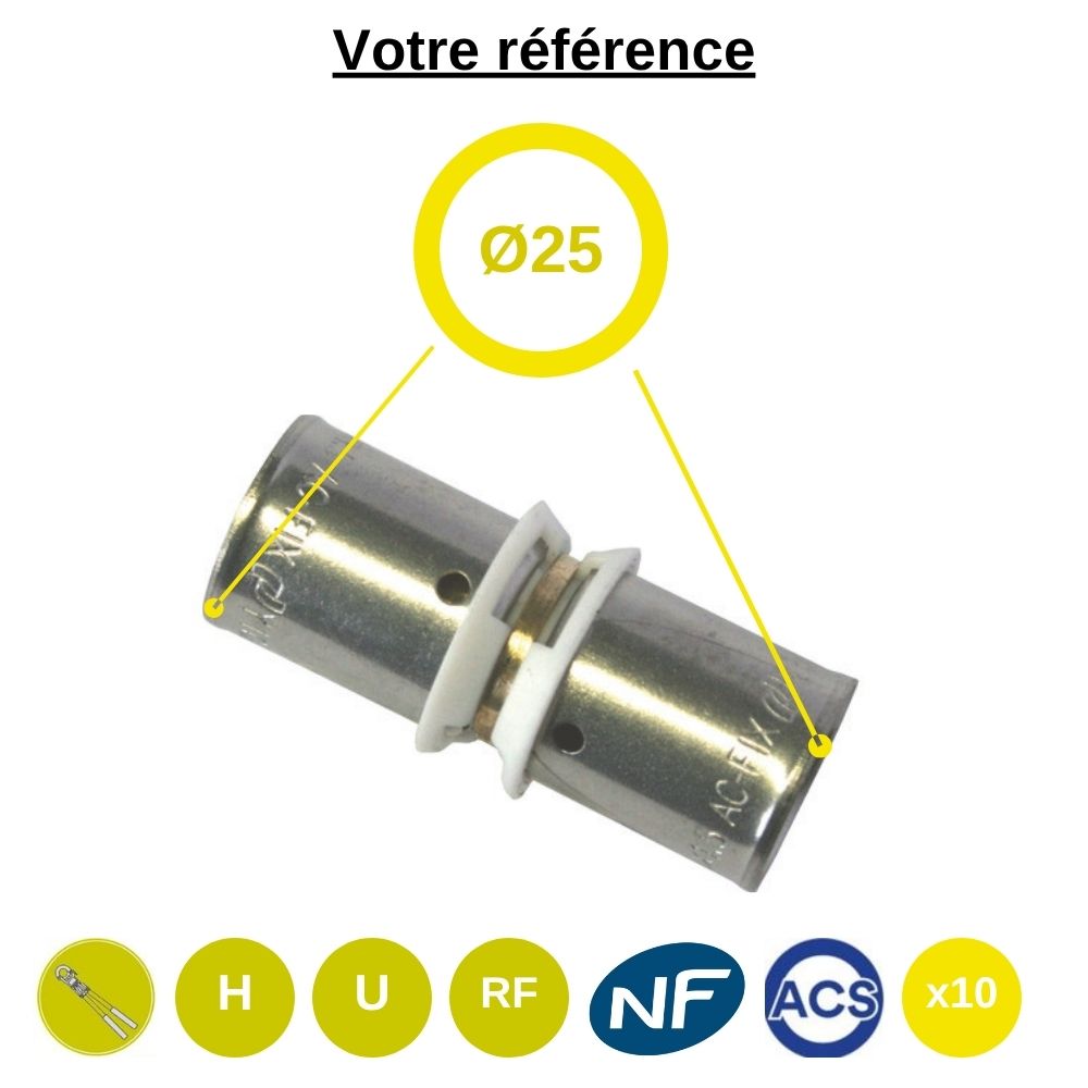 Lot de 10 raccords union PER à sertir - droit égal Ø25 - Somatherm