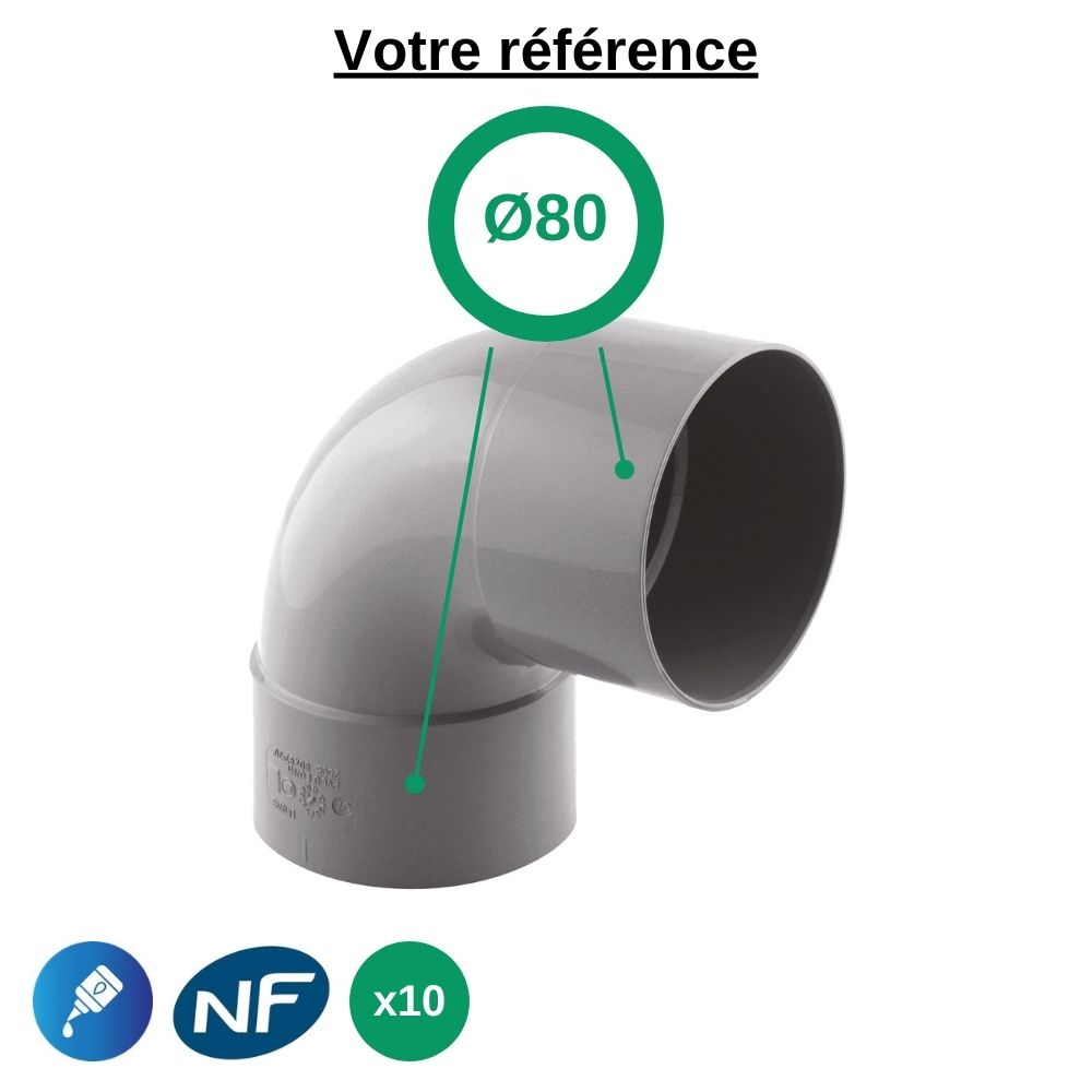 Lot de 10 coudes PVC 87°30 à coller, Ø80 - double femelle, pour évacuation - Girpi