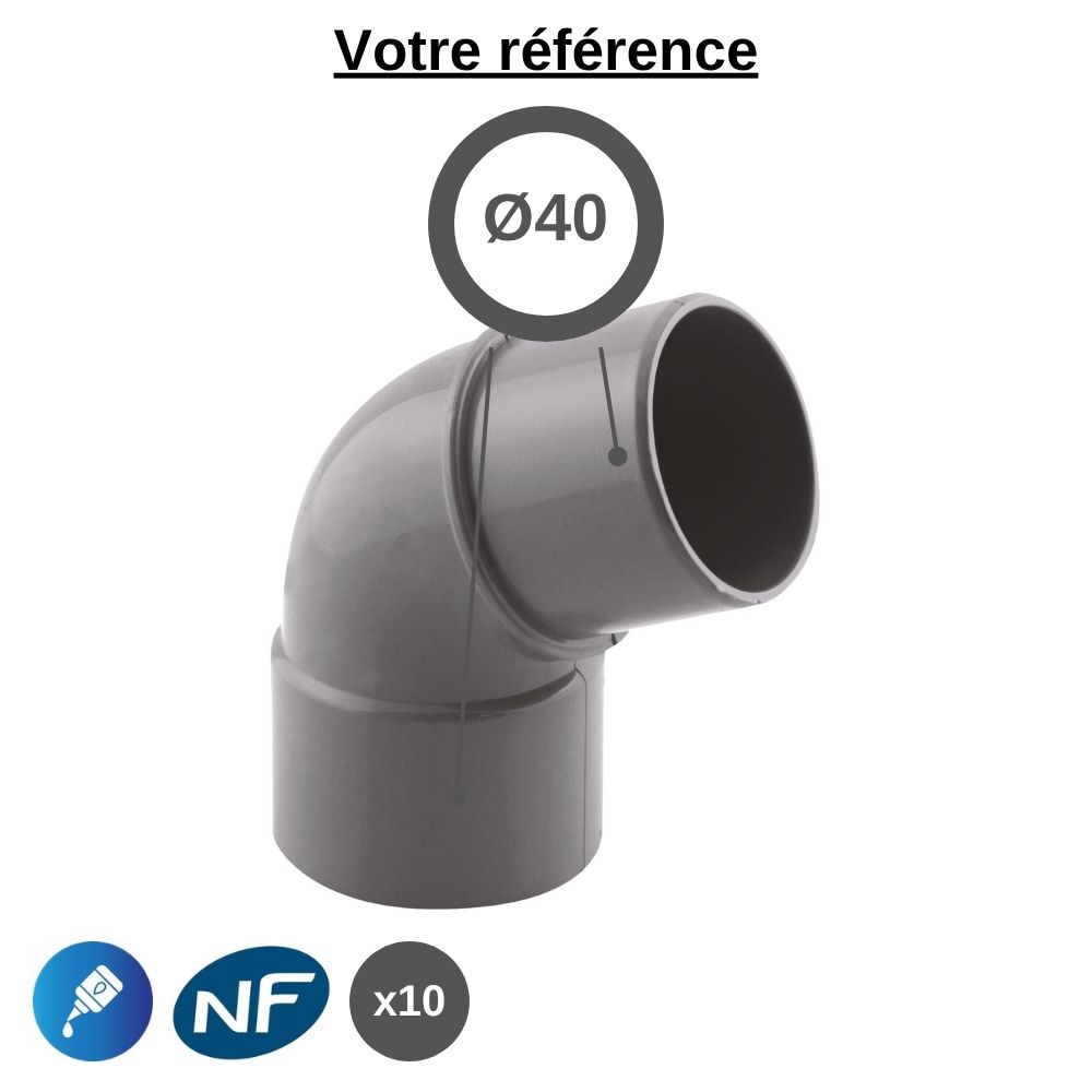Lot de 10 coudes PVC 67°30 à coller, Ø40 - mâle-femelle, pour évacuation - Girpi