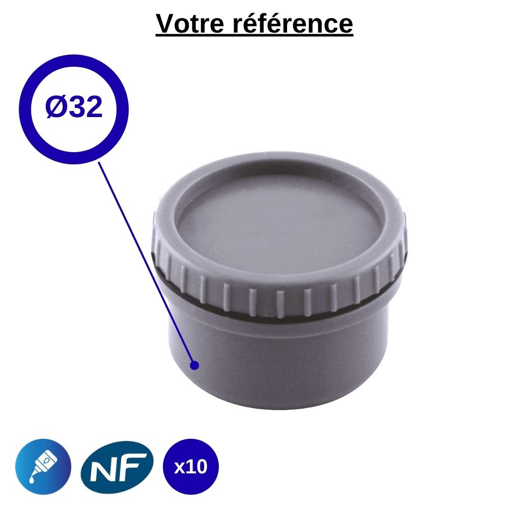 Lot de 10 bouchons de visite PVC à coller, Ø32 - mâle, pour évacuation - Girpi