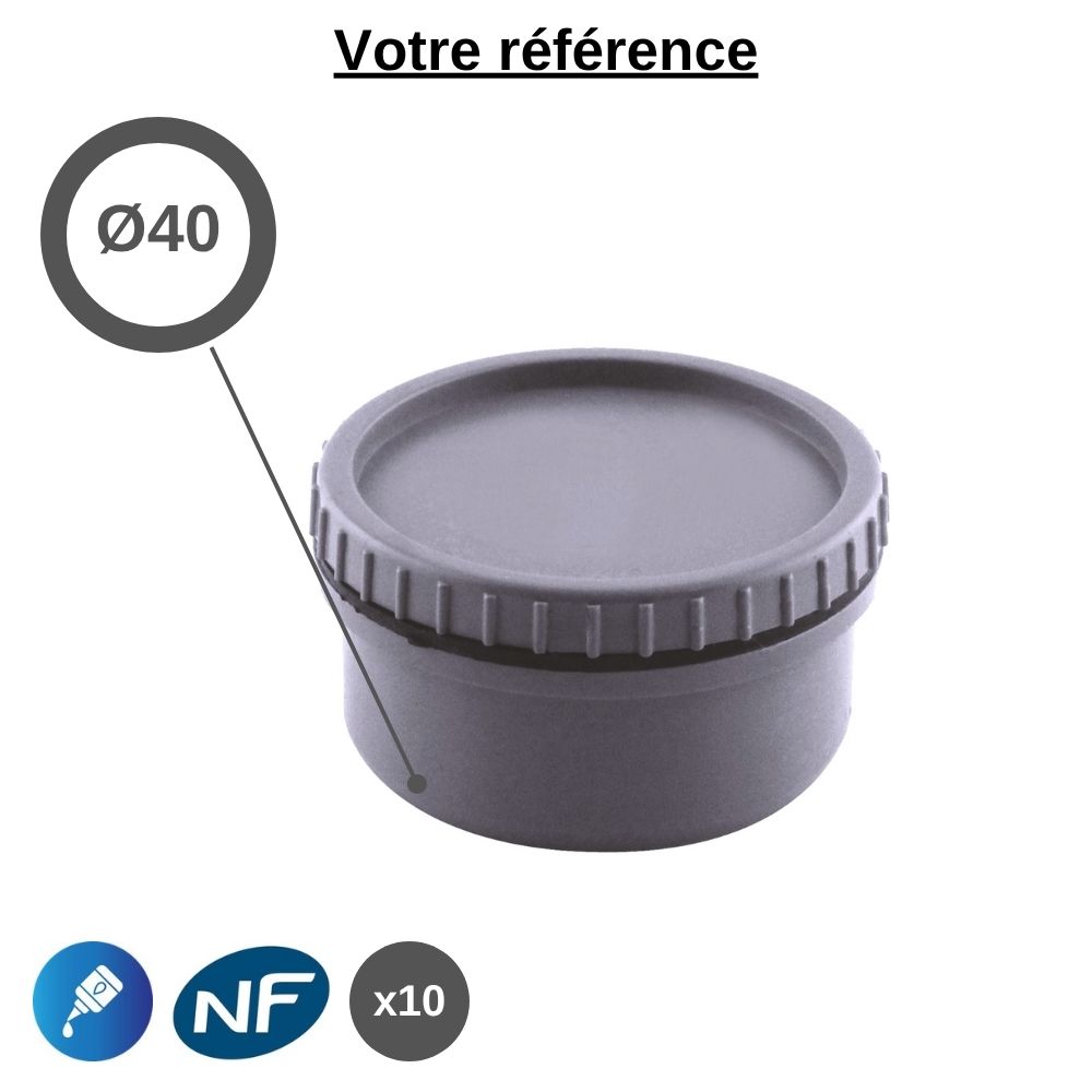 Lot de 10 bouchons de visite PVC à coller, Ø40 - mâle, pour évacuation - Girpi