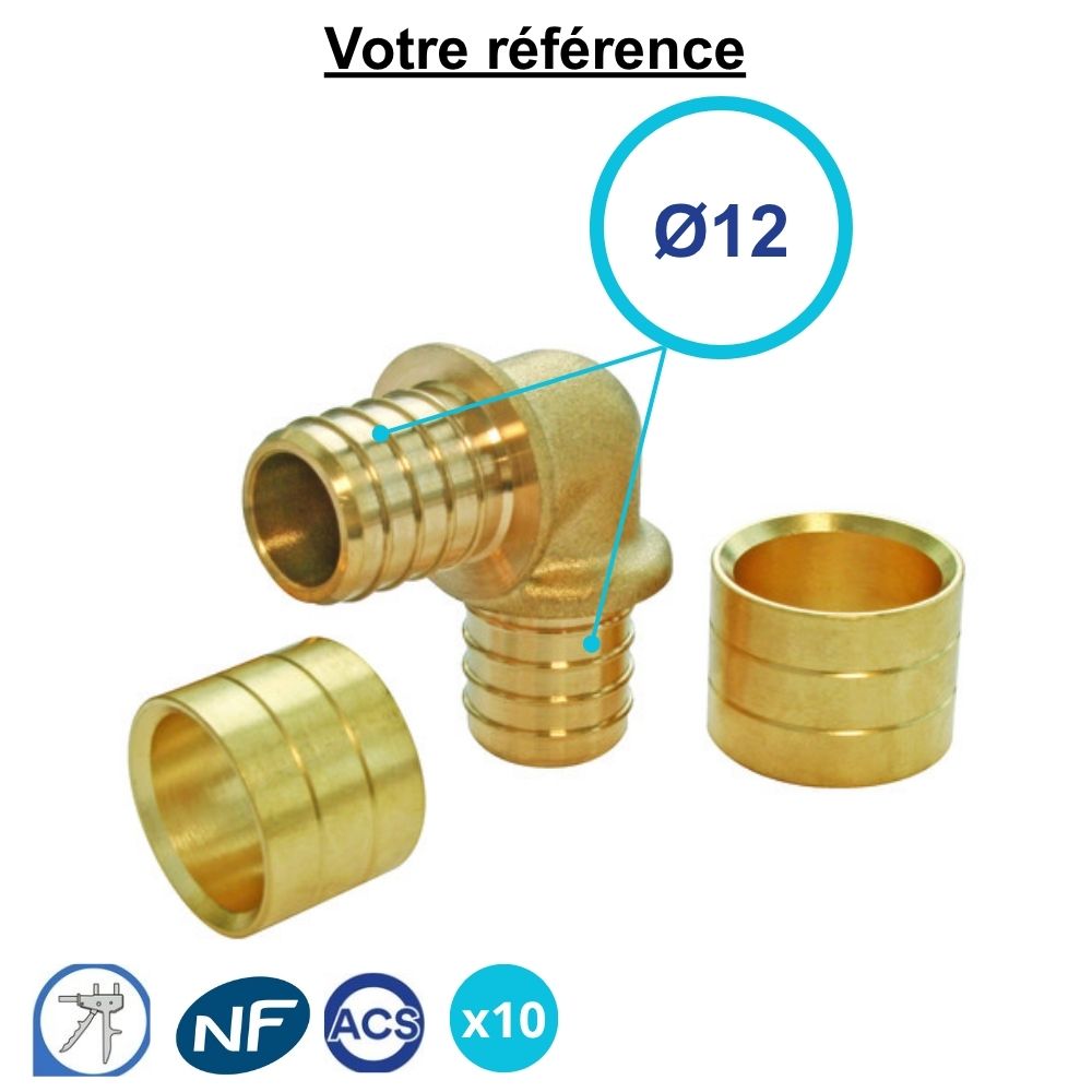 Lot de 10 coudes égaux PER à glissement Ø12 - Somatherm