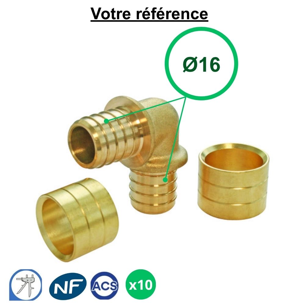 Lot de 10 coudes égaux PER à glissement Ø16 - Somatherm