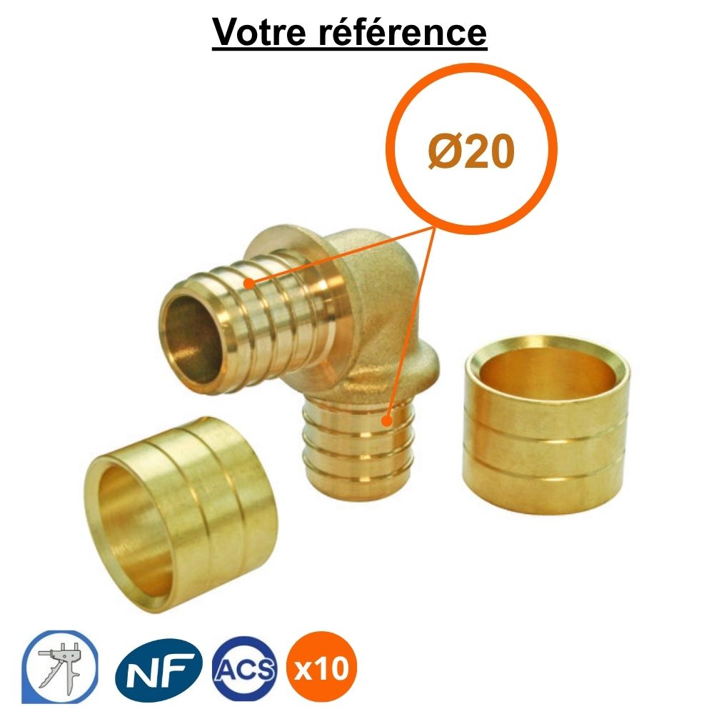 Lot de 10 coudes égaux PER à glissement Ø20 - Somatherm