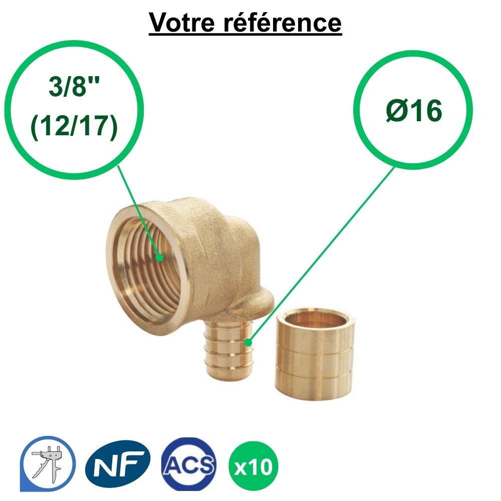 Lot de 10 coudes femelles à glissement PER Ø16 - femelle 3/8'' (12/17) - Somatherm