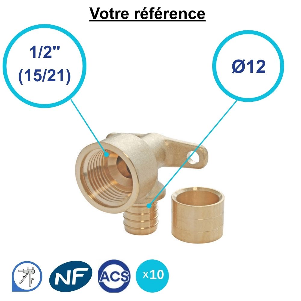 Lot de 10 coudes appliques PER à glissement Ø12 - femelle 1/2'' (15/21) - Somatherm