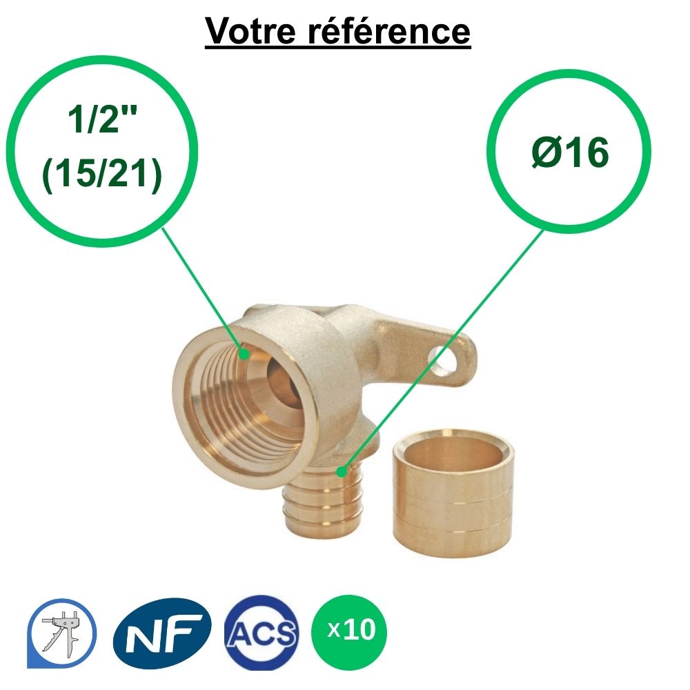 Lot de 10 coudes appliques PER à glissement Ø16 - femelle 1/2'' (15/21) - Somatherm