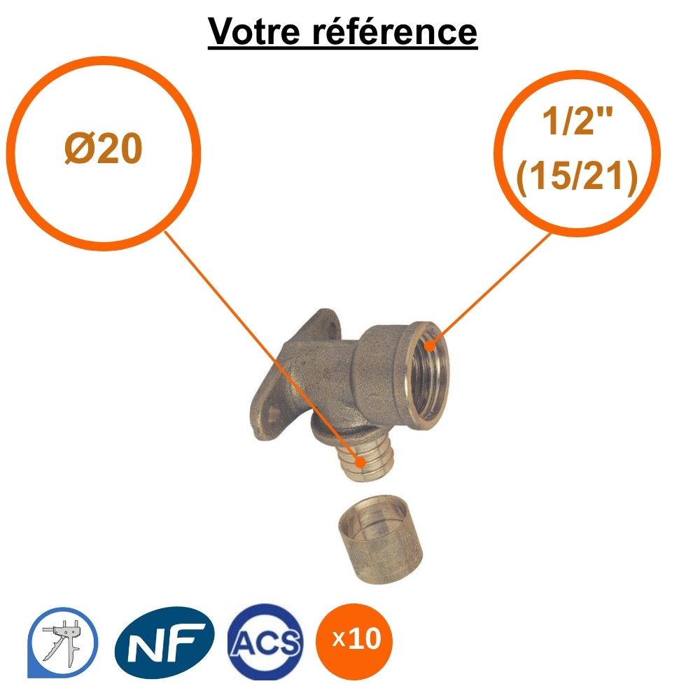 Lot de 10 coudes appliques PER à glissement Ø20 - femelle 1/2'' (15/21) - Somatherm