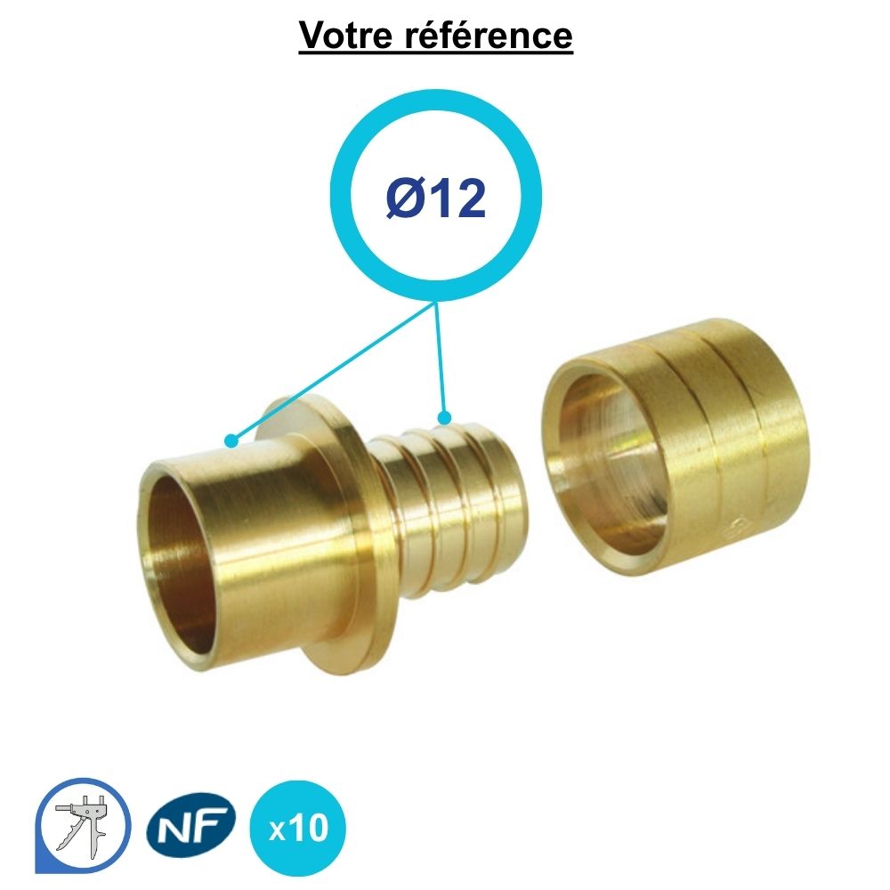 Lot de 10 raccords union PER mixte à glissement - droit égal PER et cuivre Ø12 - Somatherm
