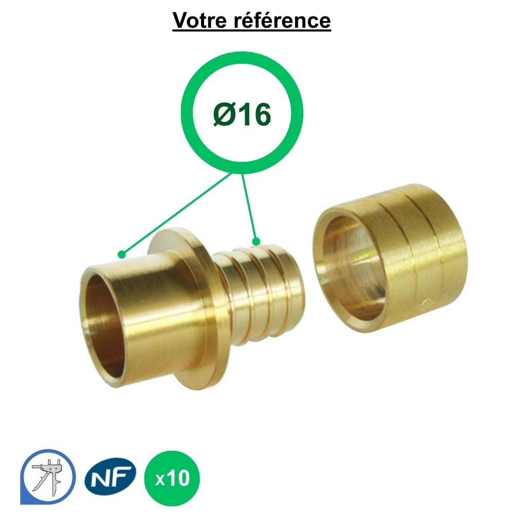 Lot de 10 raccords union PER mixte à glissement - droit égal PER et cuivre Ø16 - Somatherm