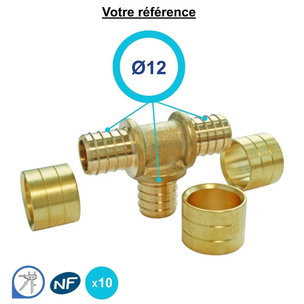 Lot de 10 tés égaux PER à glissement Ø12 - Somatherm