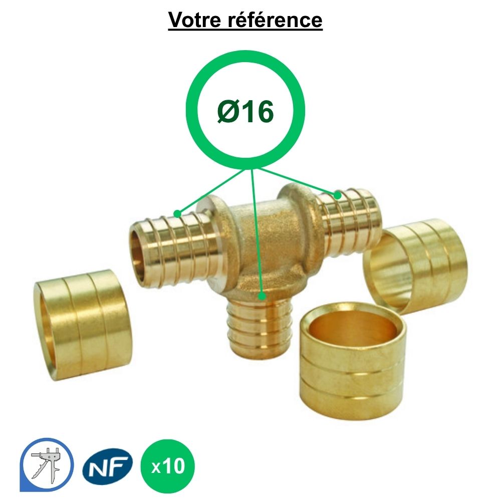 Lot de 10 tés égaux PER à glissement Ø16 - Somatherm