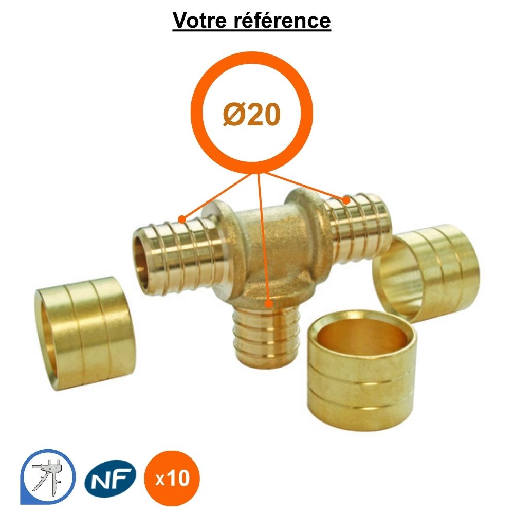 Lot de 10 tés égaux PER à glissement Ø20 - Somatherm