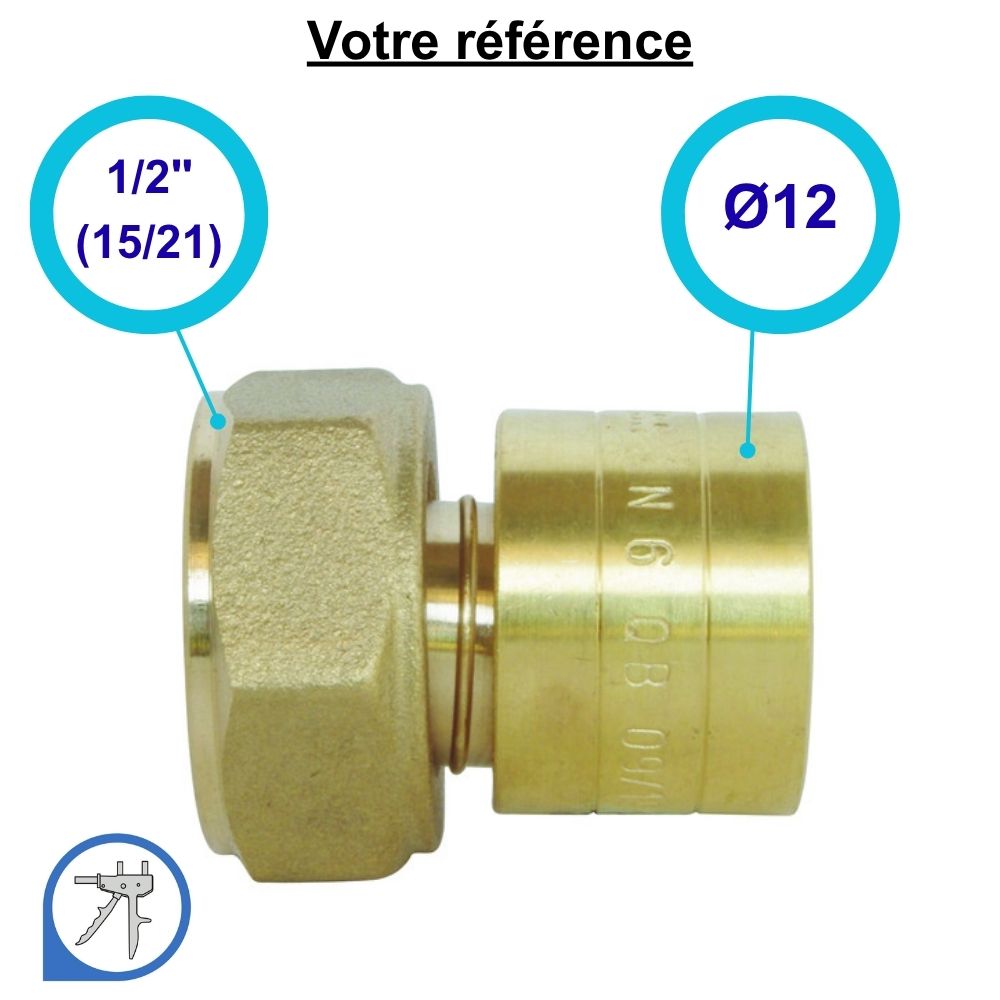 Lot de 10 raccords PER droits à glissement Ø12 - écrou tournant femelle 1/2'' (15/21) - Somatherm