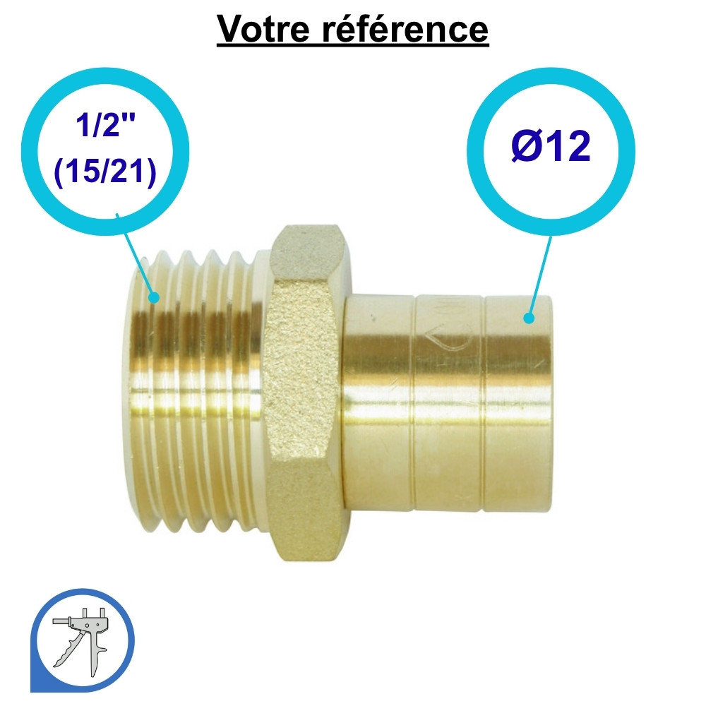Lot de 10 raccords PER droits à glissement Ø12 - mâle 1/2'' (15/21) - Somatherm