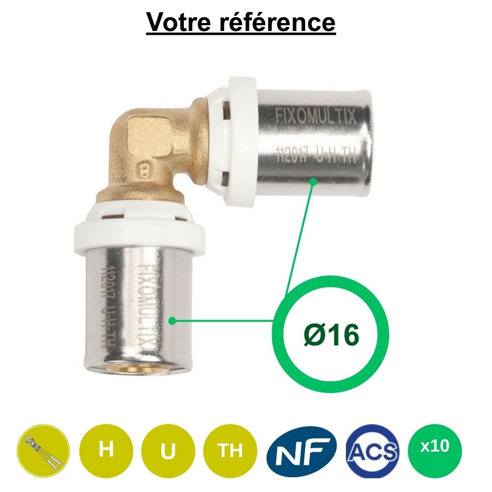 Lot de 10 coudes égaux 90° multicouche à sertir Ø16 - Somatherm
