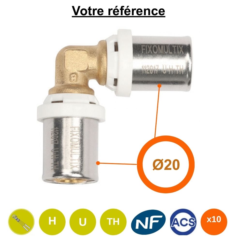 Lot de 10 coudes égaux 90° multicouche à sertir Ø20 - Somatherm